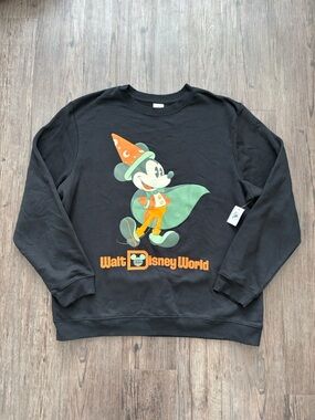 NWT DISNEY MICKEY MOUSE HALLOWEEN BLACK WIZARD CREWNECK SWEATSHIRT ADULT XL